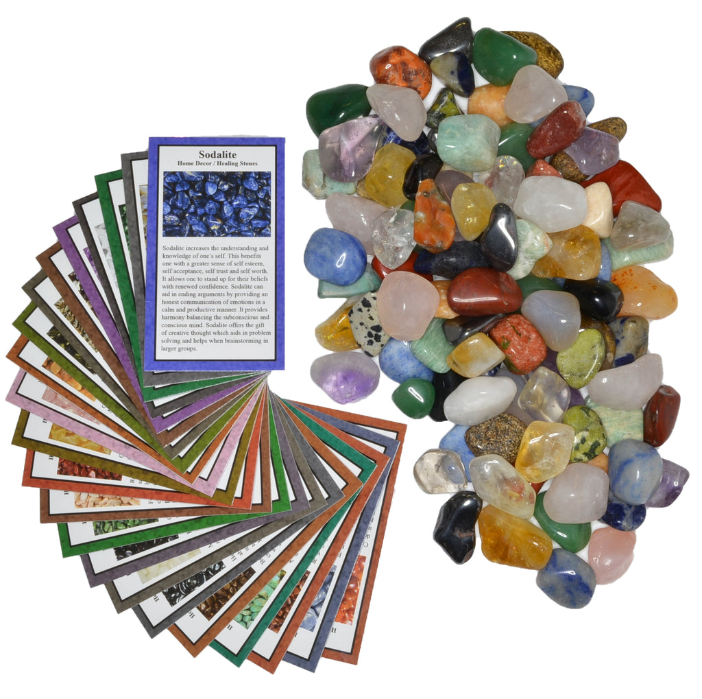 2 lbs Small Tumbled Polished Natural Gem Stones with Educational Rock  Information and Identification Cards - avg 0.75